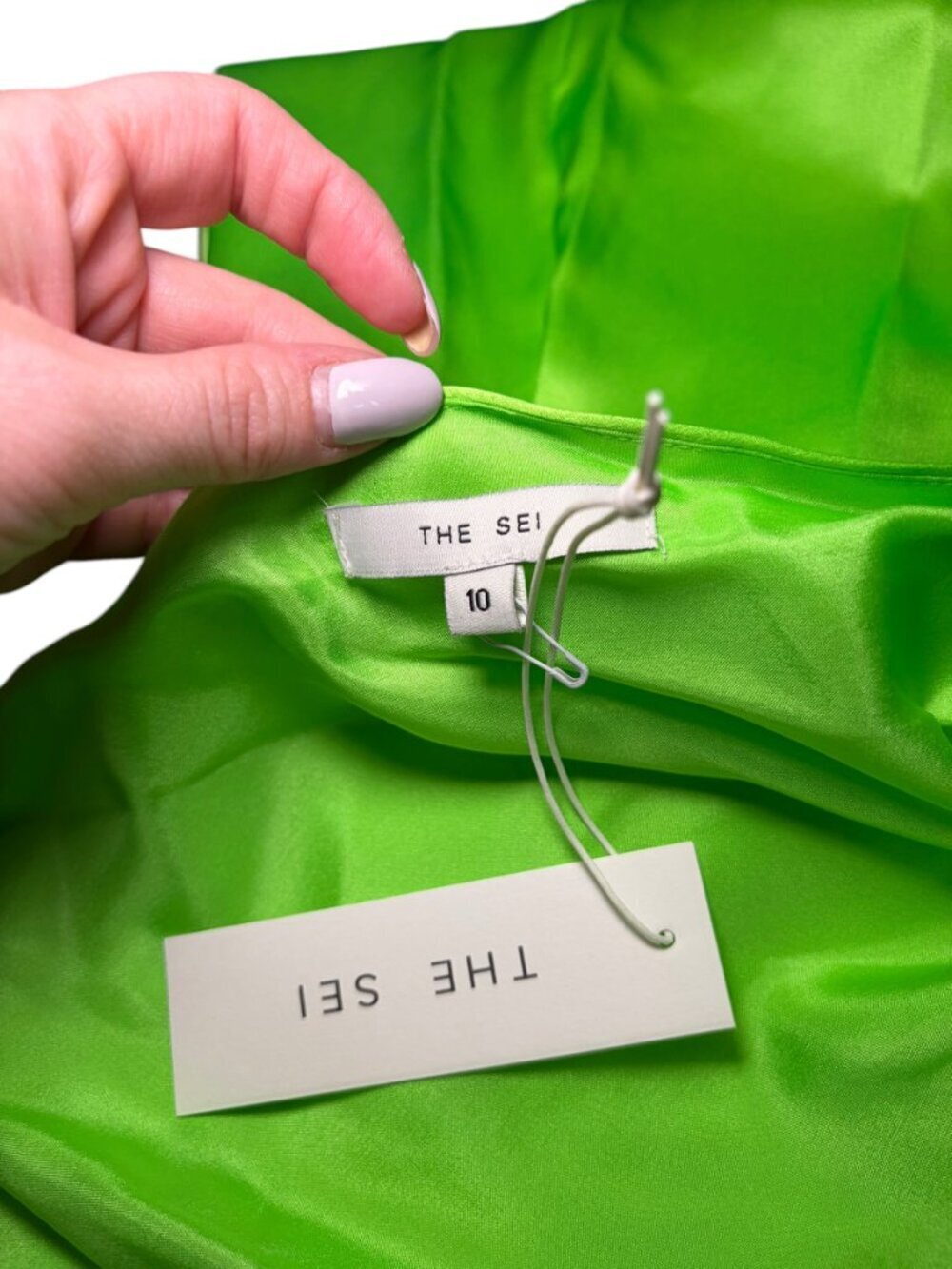 The Sei Silk Knot Dress Parakeet Green One Shoulder NWT Size 10 - Picture 7 of 9